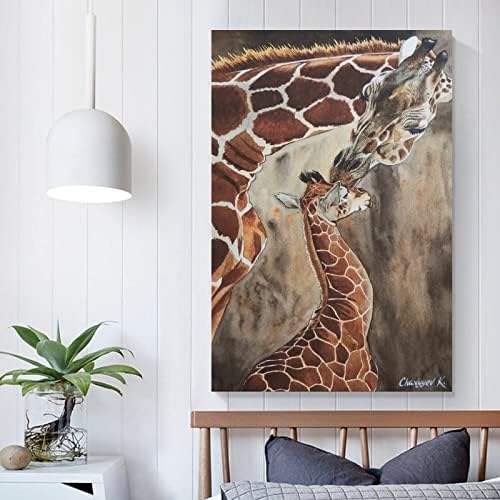 Cartazes de animais girafa mamãe despoja os pôsteres de bebê para meninos Quarto de dinossauros Posters de lona Arte de parede Impressão para decoração de parede Decoração Decoração de quarto Presentes de 12x18 polegadas