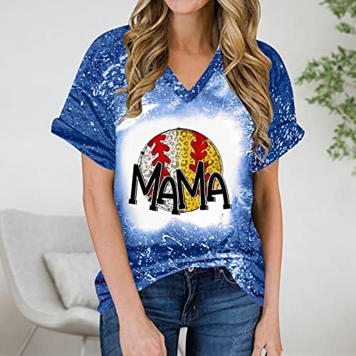 PBNBP Blusa de verão do dia das mães para mulheres Tie Dye V Neck Fit Fit Baseball Camisetas mamães impressas de manga curta