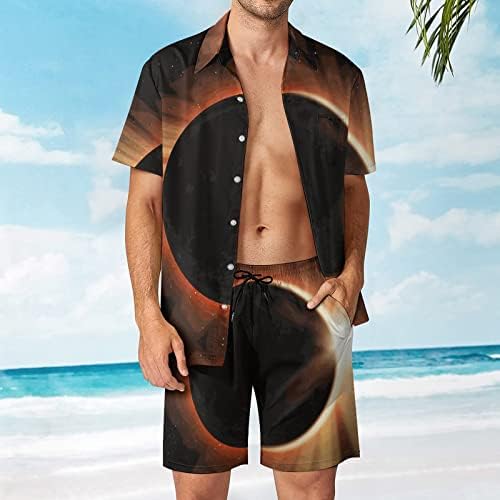 Eclipse original de lua com roupas de 2 peças de 2 peças da praia Button Hawaiian Button Down Sleeve Short e ternos de shorts