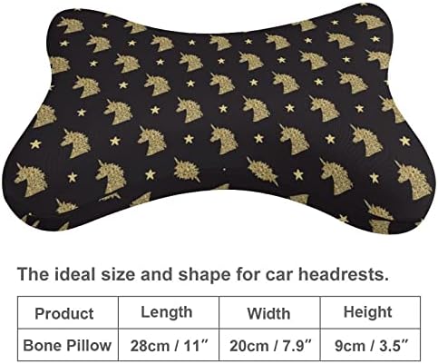 Almofado de garoto de carro de cabeça de unicórnio mágico dourado de 2 travesseiros de apoio de cabeça em forma de osso para o