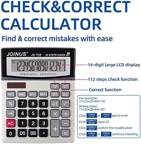 Grande calculadora de desktop de exibição LCD de 14 dígitos com função de verificação e correção, calculadora de energia