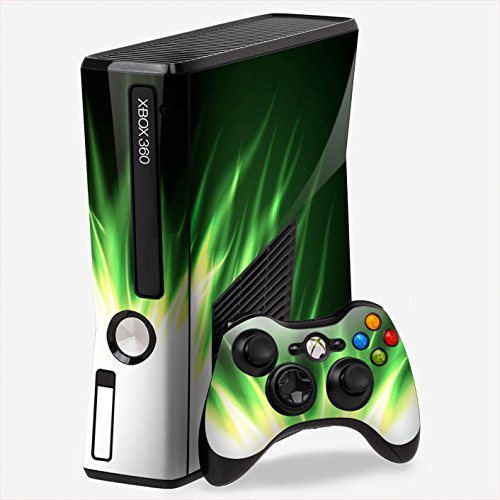 Decalques de pele Xbox 360 Design de chamas verdes com pele do controlador