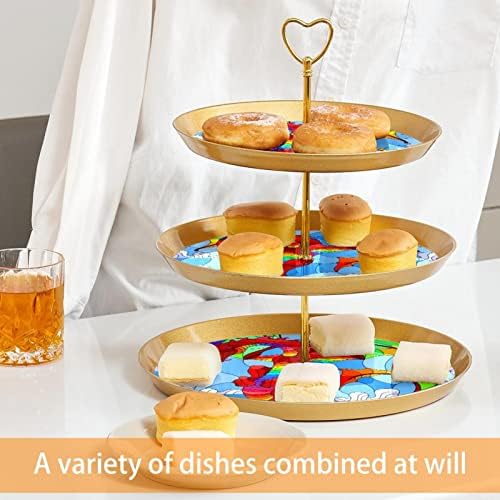 Dragon manchado de vidro cupcake de pastelaria, 3 bolo de ouro de plástico de 3 camadas para mesa de sobremesa, torre de árvore de