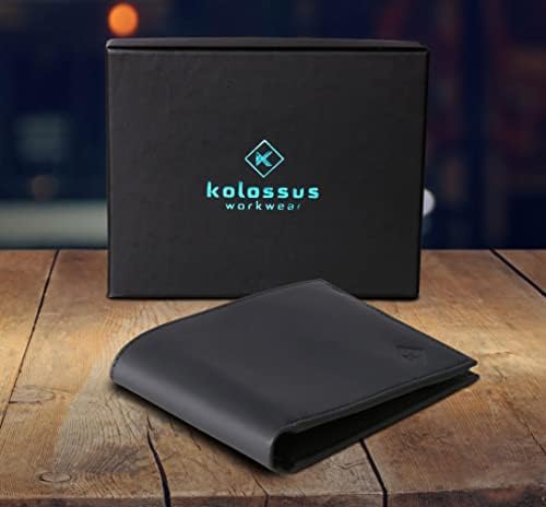 Carteira Kolossus para homens, couro de grão completo, minimalista Slim, Bloqueio RFID, Billfold com slots de 6 cartas