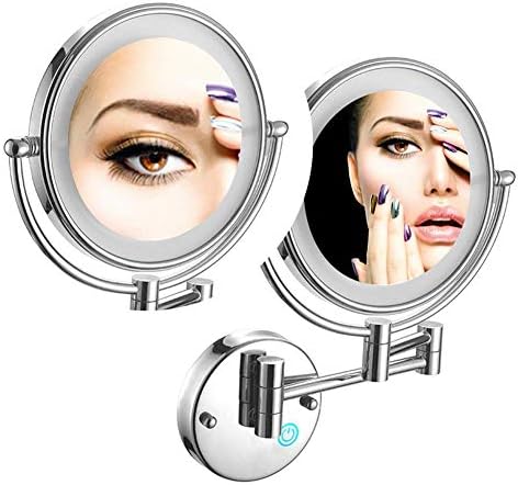 Lianxiao - espelho de maquiagem de lupa dupla de 8 polegadas, com ampliação de 10x, espelho de vaidade do banheiro doméstico, LED