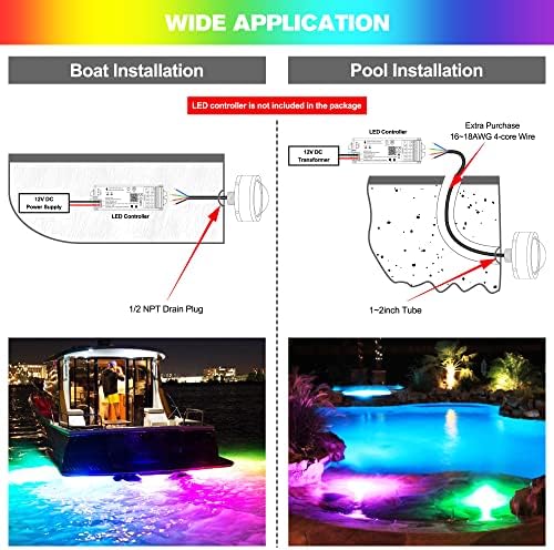 Husuku RS3 4,5 polegadas RGB Luz de plugue de drenagem subaquática para piscina de barcos, 24led 6000lm 80W, IP68 à prova d'água