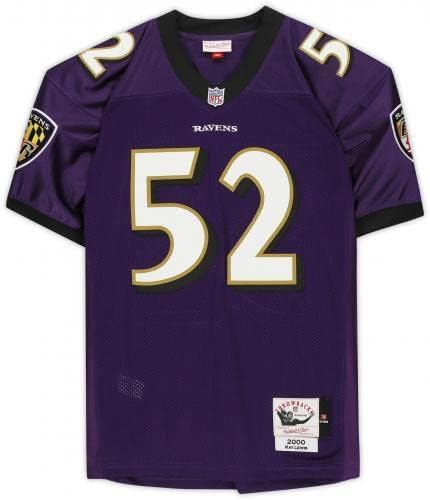 Ray emoldurado Ray Lewis Baltimore Ravens autografou Purple Mitchell e Ness Authentic Jersey com inscrição HOF 18 - camisas da NFL