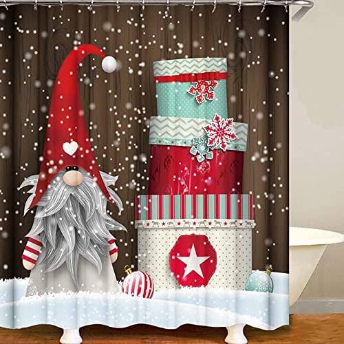 Cortina de chuveiro de Natal da Apqdw Gnome para banheiro, cortina de chuveiro de fazenda de Natal rústica, cortina
