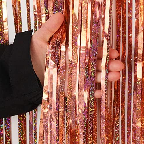 Rose Gold Gold Tinsel Finger cenário de cortina de franja, 2 pacote de glitter metálico Decorações de festas Flâmpadas, Caso -pano