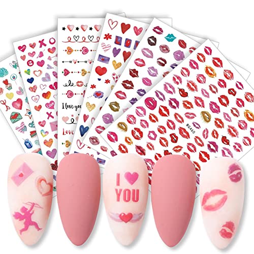 Adesivos de arte de dia dos namorados adesivos decalques de coração decorações de unhas 3d amor auto-adesivo