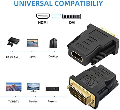 Ukyee HDMI para adaptador DVI, conversor bidirecional de fêmea HDMI para DVI, DVI de 1080p para Convetador HDMI, 3D para caixa de TV, Blu-ray, projetor, HDTV, Monitor. -Preto