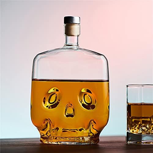 Decanter de uísque de caveira quadrada com rolhas, uísque de vidro e garrafa de licor para vodka de bourbon escoce