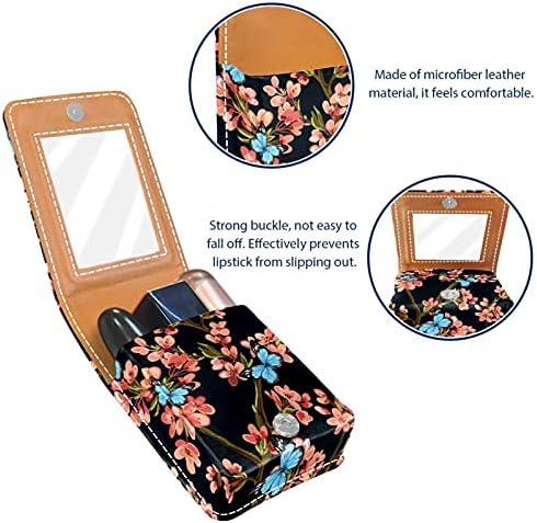 Caixa de batom com espelho Japanese Flor Spring Lip Gloss Selter Portable Batom Storage Storage Travel Bolsa de maquiagem