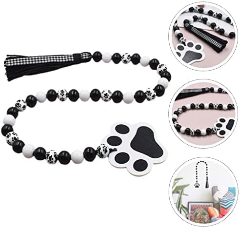 Didiseaon Black White Wood Garland com miçangas com tag de pata de cachorro Plaid Tassel Bads Beads Garlands pendura