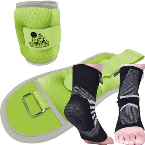 Pesos do punho do tornozelo 1 lb - pacote verde com mangas de compressão do tornozelo xlarge