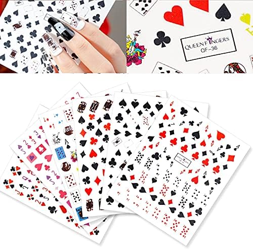 Fexo Poker Unh Nail Art Sticks Decals 3D UNID ARTEM ARTE MODA PLACA DE PLAY CARTS DESENHENTE ASSENHOR RED RED CORAÇÃO
