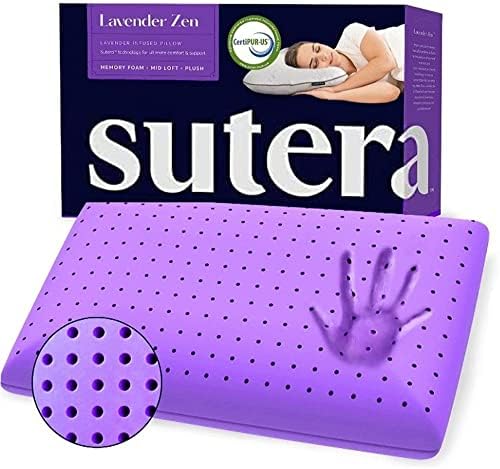 SUTERA - Almofado de espuma de memória zen de lavanda para dormir - óleo de lavanda essencial infundido, travesseiro de resfriamento