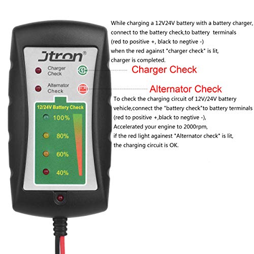 Testador de bateria Automotivo JTron 12V-24V, testador de carga LED Alternador digital Tester Analisador Analisador