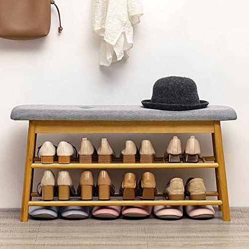 Rack de sapato à prova de poeira, gabinete de sapato de bambu, banquinho de sapato multifuncional, vestiário de troca de sala de