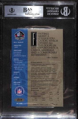 25 Bill Dudley - 1998 Ron Mix Hof Platinum Auto Football Cards classificados BGS Auto - bolas de futebol autografadas