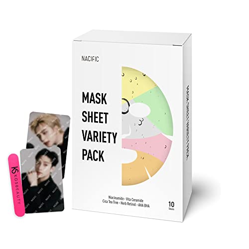 Kosbeauty Nacific Premium Facial Mask Sheart Pack - 10 folhas com fotocards de K -pop Stray Kids for Deep Hydration Skincare