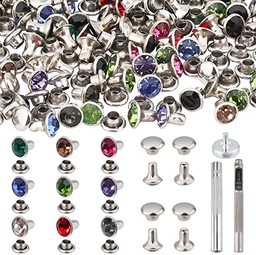 Nbeads 200 conjuntos de rebites de strass, bronze rebites de cristal com peças kit de ferramentas de configuração de falhas coloridas