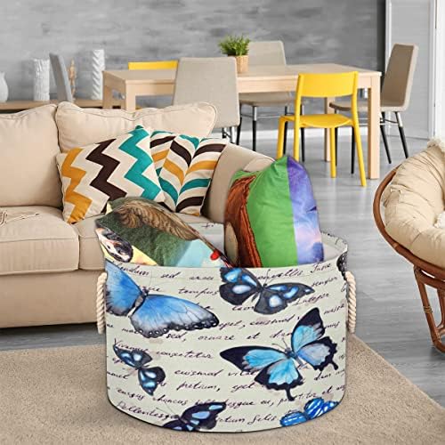 Aquarela Butterfly vintage grande cestas redondas para cestas de lavanderia de armazenamento com alças cestas de armazenamento