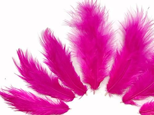 Feather da luz da lua, penas artesanais - penas de galo chickabou fofas - cor rosa quente sólida, 12 por pacote
