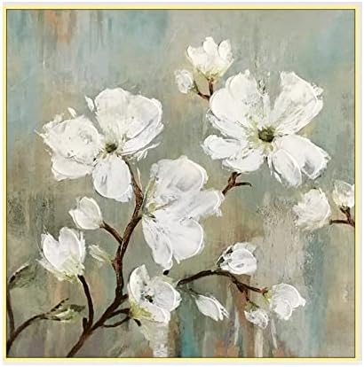 JFNISS ART 3D Pinturas de arte abstrata - pinturas a óleo sobre tela de flores brancas pintadas à mão Pintada à mão
