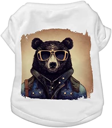 T -shirt de cão de arte urso - camisa de cachorro hipster - roupas de cachorro impresso - branco, l
