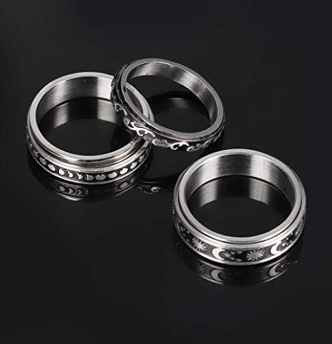 Jstyle 3pcs Aço inoxidável Banda de fidget anéis de spinner Rings para mulheres Mens Moon estrela Sun Ring Celtic Stress