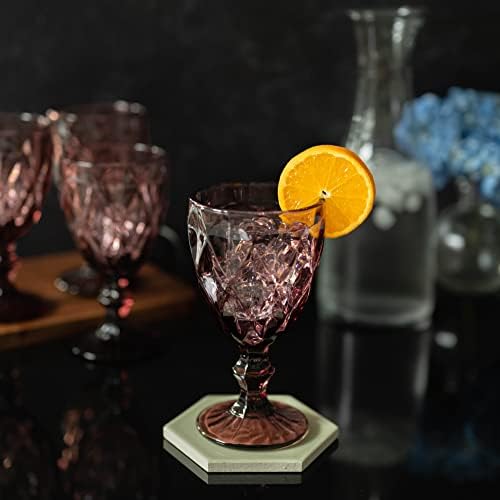 Greenline Goods Goblets rosa - Conjunto de 4 água vintage, vinho, conjunto de copos de bebida - copos de bebida texturizada de diamante