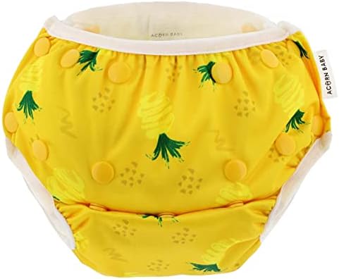 Bolsa de merda fralda de natação - tamanho amarelo de abacaxi 0-5 Criança ajustável e fraldas de natação de bebê nadadores reutilizáveis
