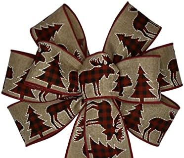 1 PCS Grande 10 Made Made Red, Black e Natural Moose Bow Christmas Winter Cabin Wreath Wreath Deer