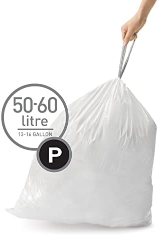 Código Simphuman P Sacos de lixo de cordão personalizado em pacotes de dispensadores, 50-60 litros, brancos-100 liners e código