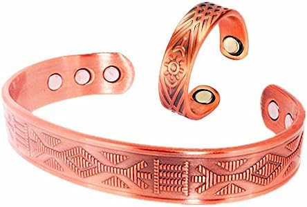 Pulseira de cobre longrn para homens ， pulseiras magnéticas, conjunto puro de cobre ajustável
