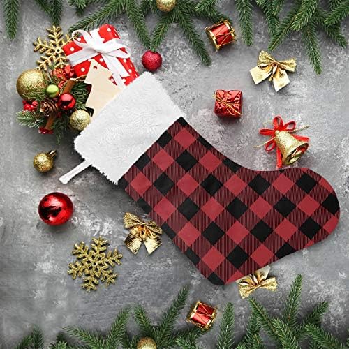 Pimilagu Red e Black Buffalo Plaid Christmas meias 1 pacote 17,7 , meias penduradas para decoração de Natal