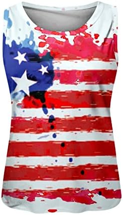 4 de julho Camisas para Women USA Flag de verão sem mangas o Tanque de pescoço Tamas listras tie-dye camiseta patriótica camisetas casuais camisetas