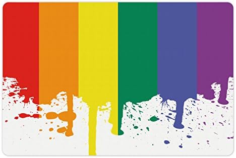 Lunarable Rainbow Pet Tapete Para comida e água, o padrão de bandeira do arco-íris suporta o estilo de vida do orgulho liberdade,