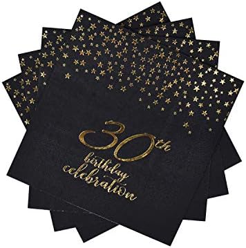 Gatherfun de 80 anos guardanapos descartáveis ​​guardanapos de papel preto e dourado Decorações de festas para homens Mulher 80 Aniversário