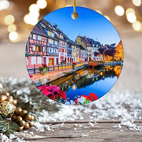 Ornamento de Natal Colmar, Alsácia, França, a penduragem pendurada de árvore de Natal de Veneza, lembrança de porcelana/cerâmica