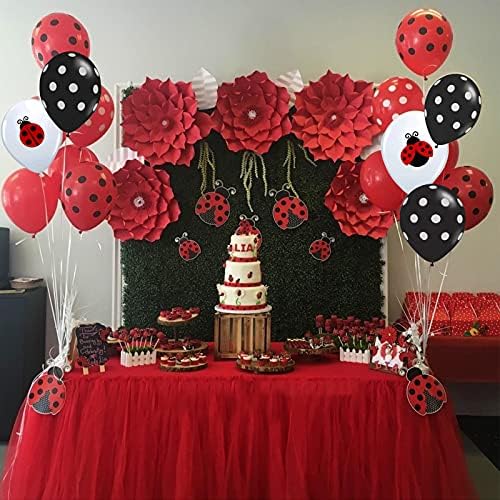 12 Ladybug Red preto Balão de bolinhas brancas para joaninhas de partida temática de festas de festa decoração de