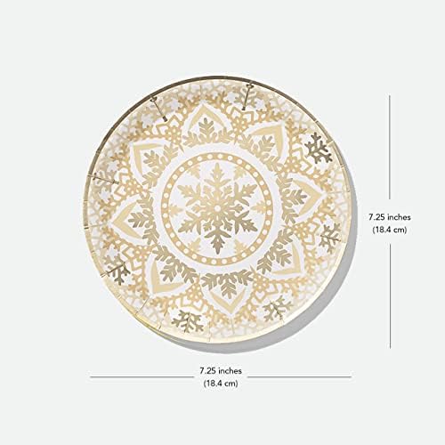 Coterie Gold Snowflake Placas - Placas de papel para festas de inverno, pratos de papel de floco de neve, placas de papel de