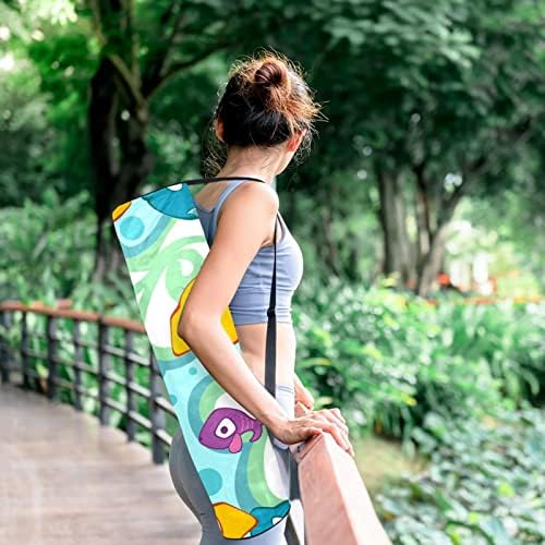 Portador de bolsa de tapete de ioga com alça de ombro ajustável, peixes infantis de desenho animado água padrão, 6,7x33.9in/17x86