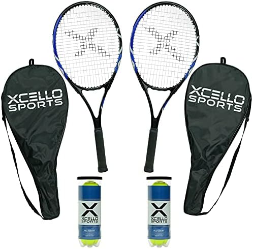 O XCELLO Sports Sports 2 -Player Aluminium Tennis Racket Conjunto - inclui duas raquetes. Seis todas as bolas da quadra