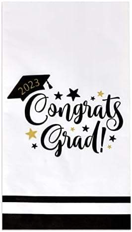 100 turmas de 2023 Graduação guardanapos de convidado preto e dourado papel parabéns parabéns tampo de tampa de guardanapo de guardana