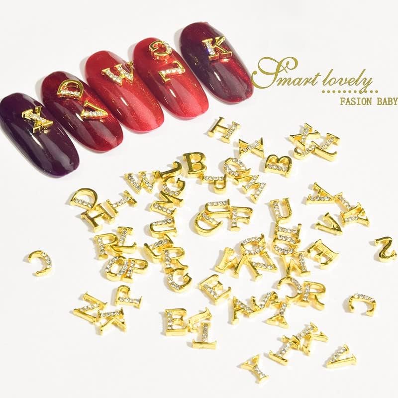 10pcs alfabeto encharms de unhas de ouro 3d shiestone gem liga metal metal letra dicas de decoração pregos de glitter decoração
