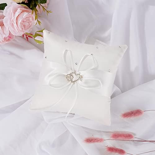 Travesseiro de portador de anel para cerimônia de casamento - travesseiro de anel branco de marfim, casamento de casamento