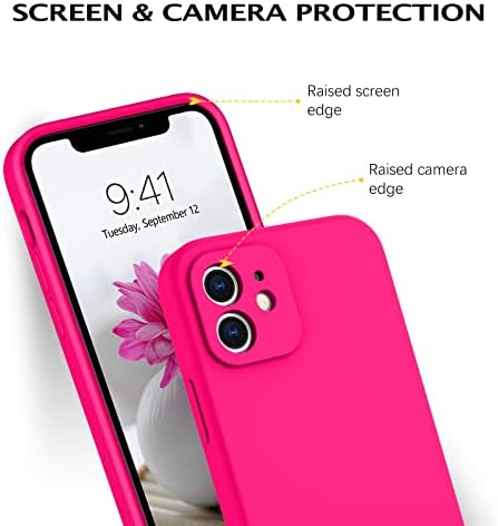 TELASO iPhone 12 Case, iPhone 12 Silicone, estojo de silicone líquido com lente de câmera completa Casos de telefone protetores à prova de choques da câmera para iPhone 12 6,1 polegadas, rosa quente