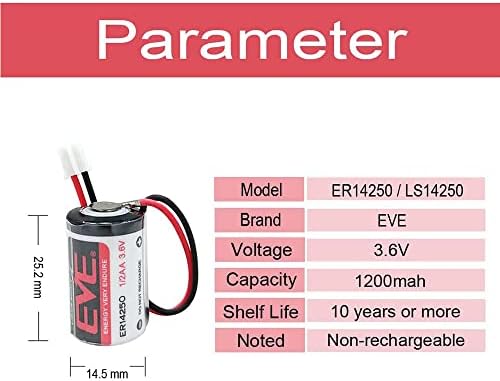 EVA EVE ER14250 3,6V Bateria de lítio 1200mAh compatível com Eve ER14250 1/2 AA LS14250 com plugue branco